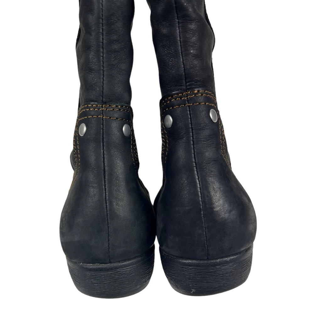 Born Tall Fold-Over Leather Riding Boots in Black with Gray Trim - Picture 10 of 15
